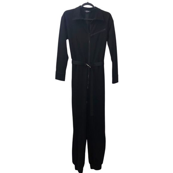 Capsulle Black Jersey Knot Zip Around Jogger Belted Jumpsuit Small NWOT - Picture 1 of 9